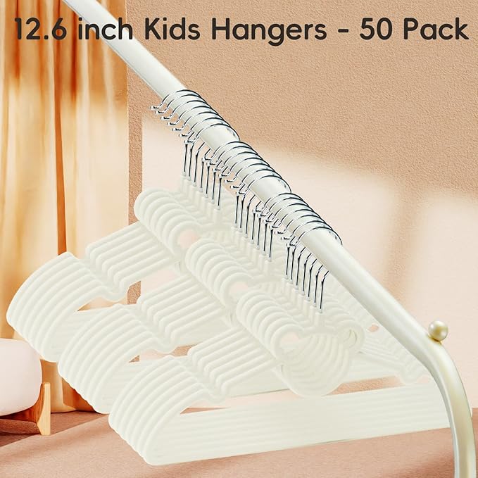 GoodtoU Velvet Hangers 50 Pack - Baby Hangers for Closet, Space Saving Kids Plastic Hangers for Toddler Infant Childrens Small Child Nursery Pants Clothes Organization 12.8 Inch