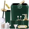 Bathroom Accessories Set, Green Bathroom Set, Dark Green Bathroom Accessory Set with Trash Can, Soap Dispenser, Soap Dish, Toothbrush Holder and Q-tip Holders