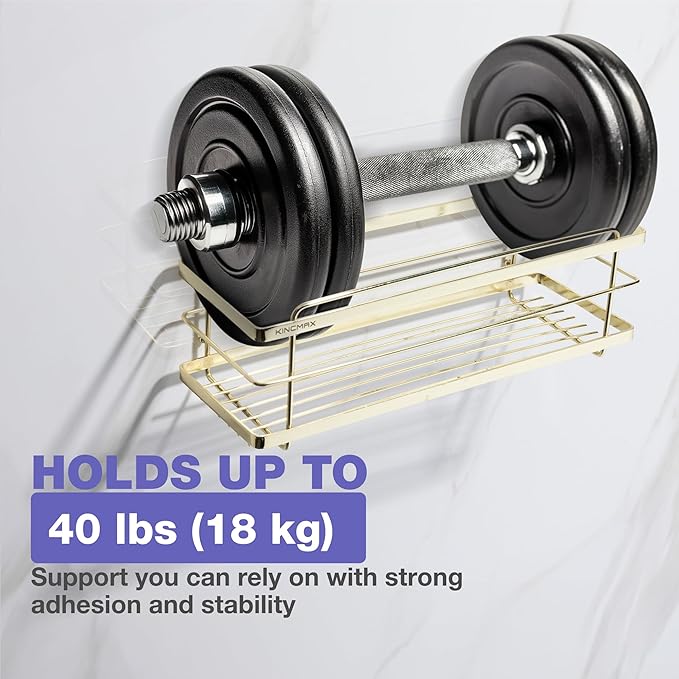 KINCMAX Premium Shower Caddy - 2-Pack Adhesive Organizer - No Drill Bathroom Shelves - Rustproof Stainless Steel for Inside Shower Shampoo Holder Storage Rack - Gold