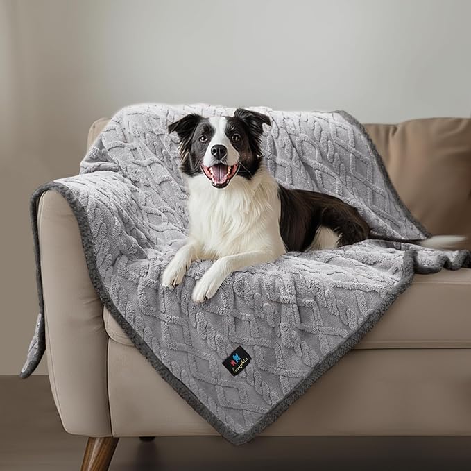 Luciphia Waterproof Pet Blanket, Liquid Pee Proof Dog Blankets for Sofa Bed Couch, Reversible Sherpa Fleece Furniture Protector Cover for Small Medium Large Dogs Cats,Light Grey Medium（57" x 40"）