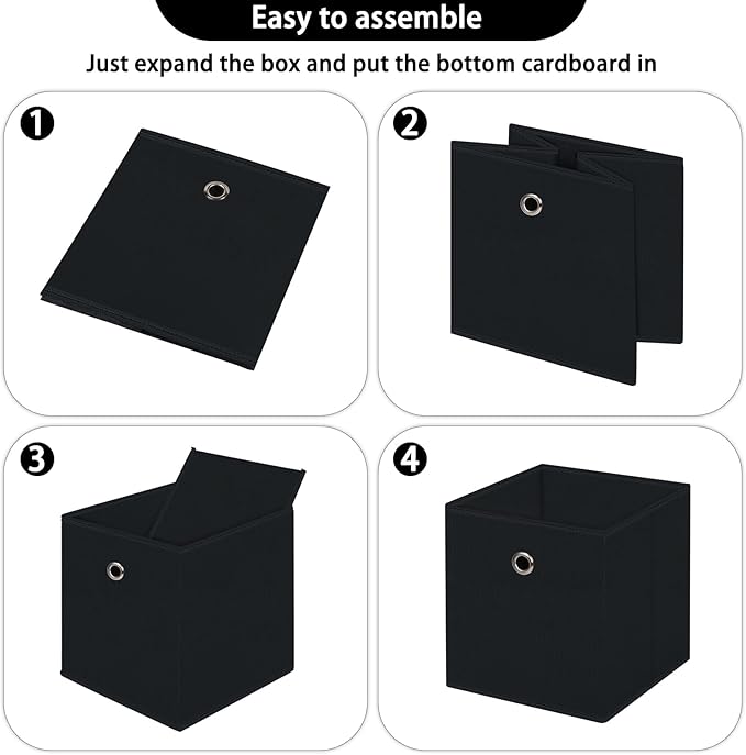 13 inch Record cubes storage bins,collapsible fabric storage cubes Decorative storage basket,apply to clothes organizer box,shelves in closet,laundry,daycare centers,offices,1 Pack(Black)