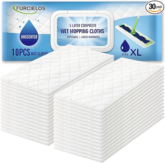 30 Count Heavy Duty Wet Mopping Cloths Refill Compatible with Swiffer Sweeper XL Mop, Disposable Wet Pads Refill X-Large Size for Multi-Surface Floor Cleaning, Unscented