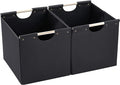 HOONEX Large Collapsible Storage Bins, Linen Fabric, Pack of 2, Storage Baskets with Wooden Carry Handles and Sturdy Heavy Cardboard, for Home, Office, Car, Nursery, Black