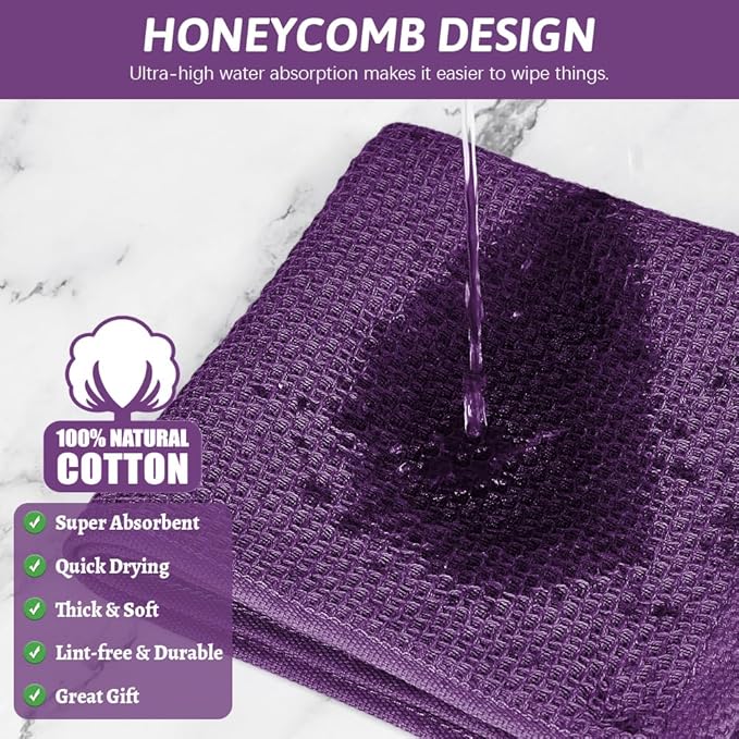 Nialnant 6 Pack Kitchen Dish Cloths,100% Cotton Dish Rags for Washing Dishes,Super Soft Absorbent Cleaning Rags-Purple,12x12 Inch