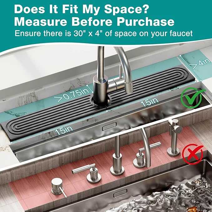 DK177 Faucet Mat for Kitchen Sink - Water Absorbing Stone Tray for Sink, Diatomite Fast-Drying Faucet Mat, Faucet Splash Guard for Bathroom Counter (Dark Gray, 30" x 4")
