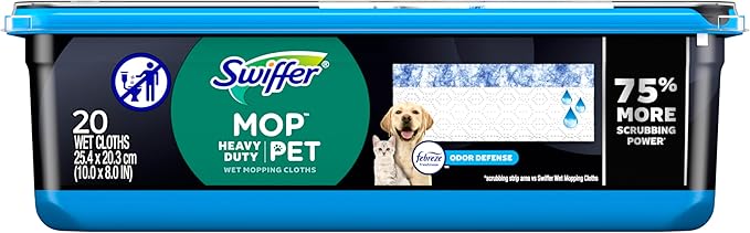 Swiffer Heavy Duty Mop Wet Multi-Surface Cloth Refills for Floor Mopping and Cleaning,Pet with Febreze Odor Defense,20 Count (Pack of 6)