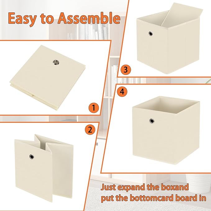 Foldable Storage Cubes Bins ,11 Inch Cloth Storage Cube Fabric Storage Box Cubes Organizer Baskets with Dual Handles for Home Organizer Set of 12 (Creamy-White)