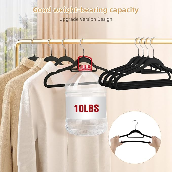Velvet Non-Slip Hangers, Heavy-Duty Suit Hangers with 360° Swivel Hook for Space-Saving Storage - 20 Pack, Black