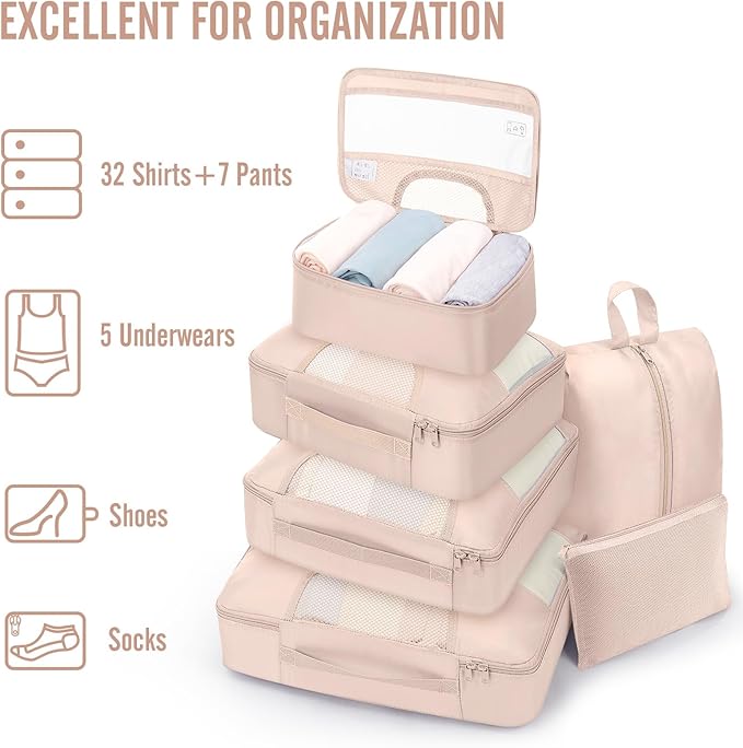 Veken 8 Set Packing Cubes, Cruise Ship Travel Essentials Accessories for Beach Vacation, Personalized Gifts for Women Mom Her, Suitcase Organizer Bags for Luggage with Hanging Toiletry Bag