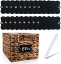 Temlum 18 Pcs Acrylic Basket Labels, Storage Tags with Chalk Marker Removable Label for Wire, Wicker, Woven Baskets & Pantry Storage (Wavy Shape 01, Black)