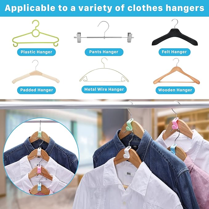 200PCS Clothes Hanger Connector Hooks,Space Saving Hanger Hooks,Heavy Duty Cascading Hanger Extender Hooks,Plastic Hangers Extenders Connection Hooks for Closet Wardrobe Organiser(Multicolor)