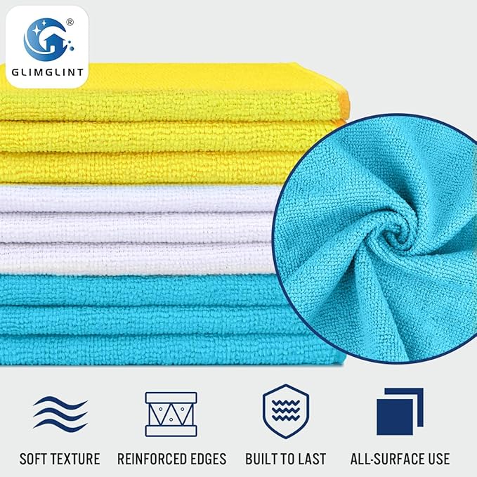GLIMGLINT Microfiber Cleaning Cloth,150PK Reusable Cleaning Rags,Highly Absorbent Shop Rags Bulk,All-Purpose Car Cleaning Towels for TV Screen, Kitchen, Restaurant, Garage, 14"X12", Multicolor