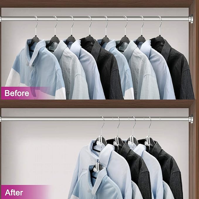 Mlici Hanger Hooks Space Saving, 60 Pack Clothes Hanger Connector Hooks, Transparent Stackable Clothes Hangers with Hooks for Closet Organizer (Clear)