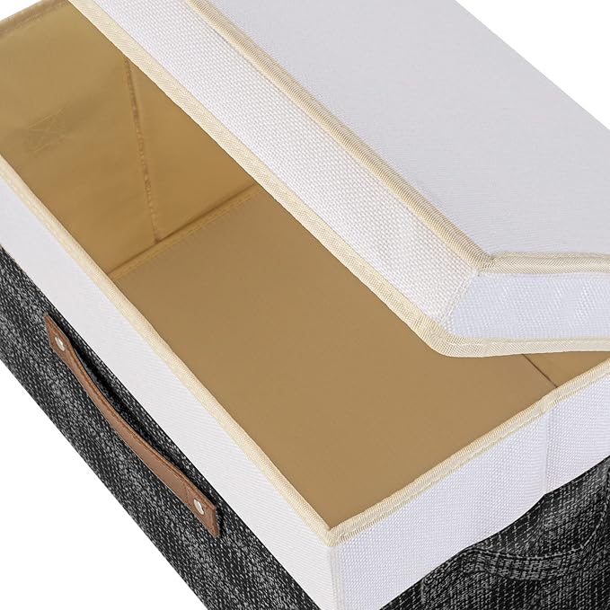 TYEERS Collapsible Storage Bins with Lids, Patchwork Design, Washable, Fabric Storage Boxes, 14.9x9.8x9.8 inches, 5 Pack, Black