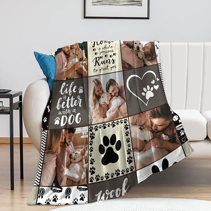 D-Story in Loving Memory of Loss Dog,Custom Sympathy Throw Blanket with with Dogs Pictures and Name,Personalized Dog Sympathy Remembrance Gift for Kids and a Grieving Pet Owner