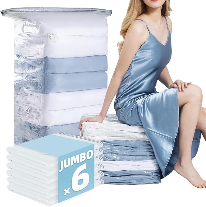 TAILINK 6 Pack Vacuum Storage Bags, Jumbo Cube 31x40x15 Inch, Extra Large Vacuum seal Bgas for Comforters, Blankets, Pillow, Quilts, Space Saver Clost Oragnization-Clear