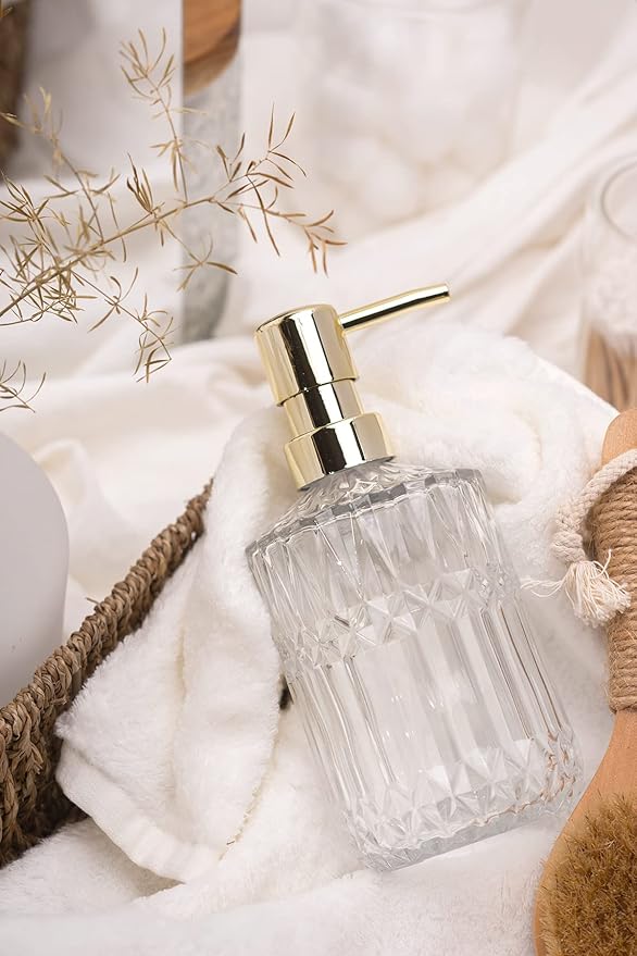 EMPO Clear Glass Soap Dispenser with ABS Plastic Pump, Crystal Lotion Dispensers for Kitchen Sink, Bathroom (2Pack Clear)