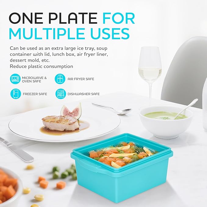 2 Cup Silicone Freezer Trays with Lids, Silicone Soup Freezer Molds - Leakproof, BPA-Free, Stackable, Microwave & Dishwasher Safe, Perfect for Soups, Sauces, Meal Prep, and Baked Goods - 4 Pack