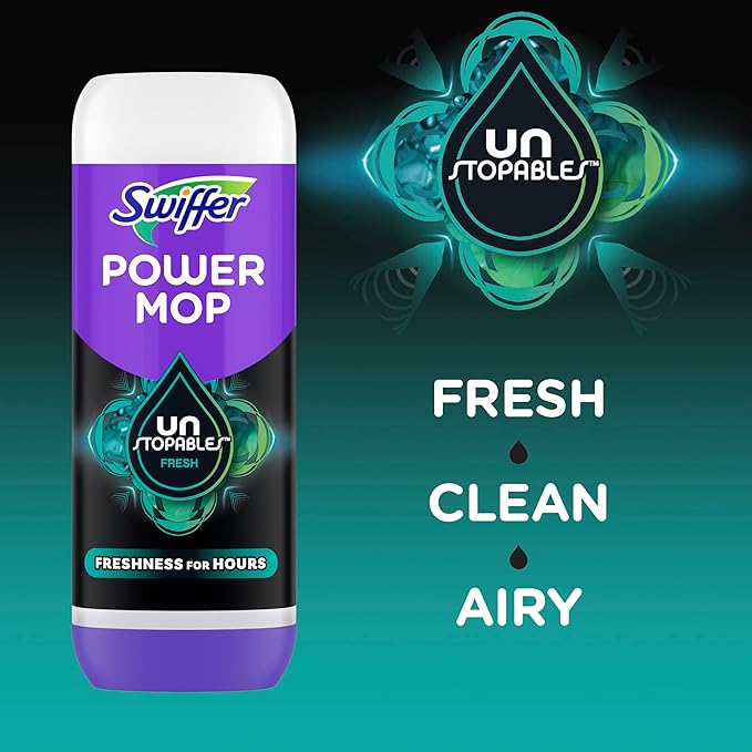 Swiffer PowerMop Floor Cleaning Solution with Unstopables Fresh Scent, PowerMop Refills, Floor Cleaner for Mopping, 25.3 fl oz, 2 Pack