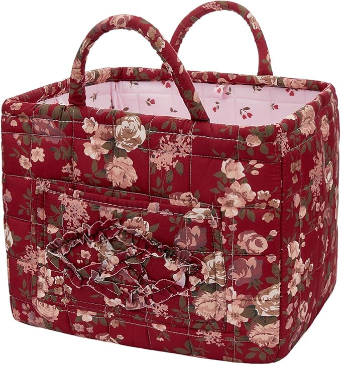 Boho Fabric Storage Basket, Large Capacity Laundry Basket, 12.2'' x 10.23'' x 10.23'' Collapsible Laundry Hamper with Easy Carry Handles (A Multi-Color 3, L)