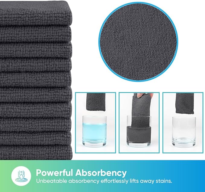 HOMEXCEL Grey Microfiber Cleaning Cloths, 10 Pack Microfiber Towels for Cars, Lint & Scratch-Free Cleaning Rags for House, Kitchen and Car 11.5 x 11.5 inch