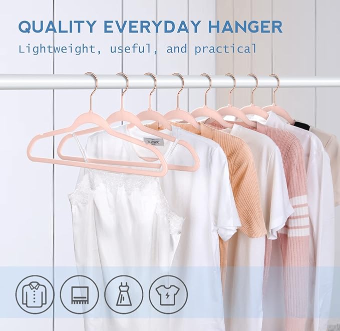 TIMMY Velvet Hangers - Suit (50-Pack) Ultra Thin Coat Hangers with Heavy Duty Construction, Holds up to 10 Lbs - Blush Pink/Rosegold Finishes