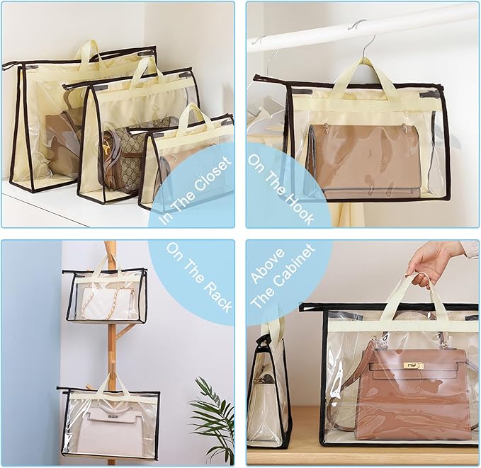 CINPIUK 8 Pack Handbag Dust Bags Clear Purse Storage Organizer for Closet, Hanging Zipper Storage Bag for Handbags