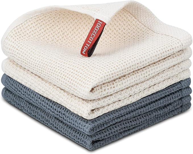 Nialnant Cotton Cleaning Rags,Waffle Weave Kitchen Towels,Absorbent Dish Towels Quick Drying Kitchen Dish Cloths - 12 in x 12 in
