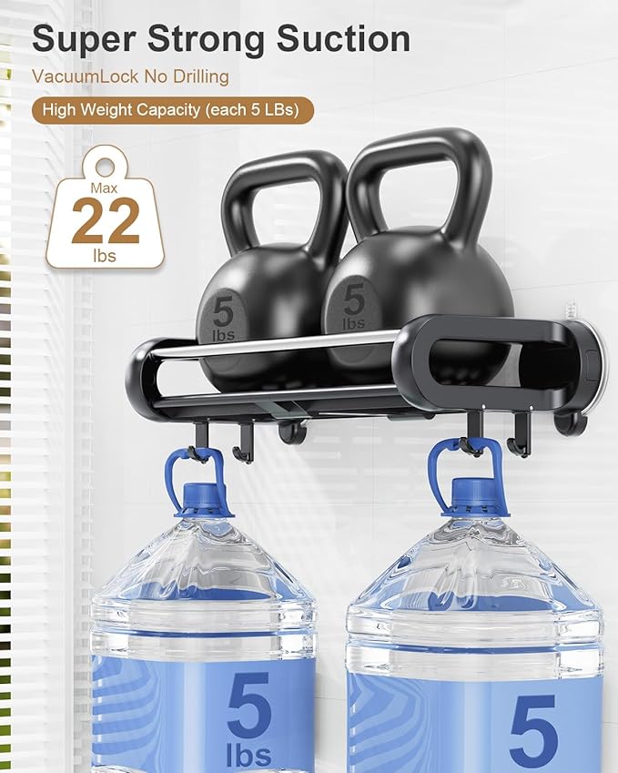JOTPE Suction Cup Shower Shelf, Removable Shower Caddy Suction Cup with Large Capacity, Storage Suction Powerful Max Hold 22lbs, No Drilling Shelves for Bathroom Storage & Home Decor, Black