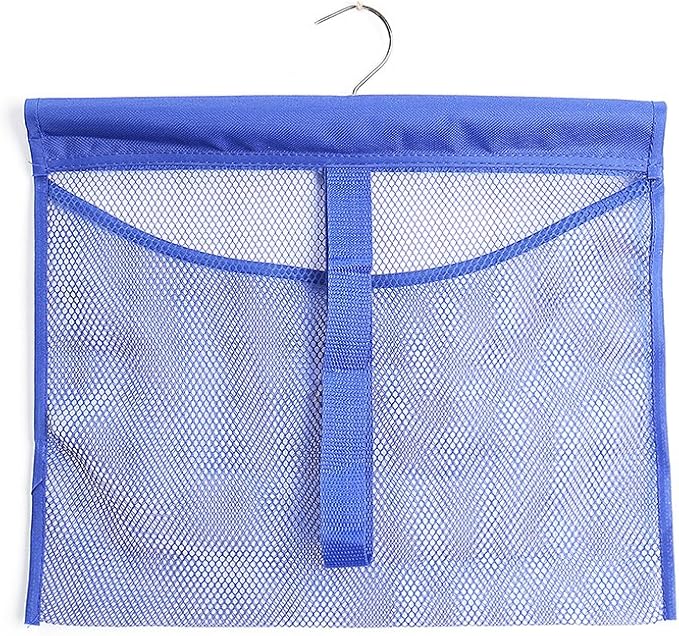 ALYER Hanging Mesh Shower Pockets for 34oz/1000ml Shampoo and Conditioner,Colorful Bath Toy organizer,Hanging Tandem Type Closet Accessories Storage Bag,Blue