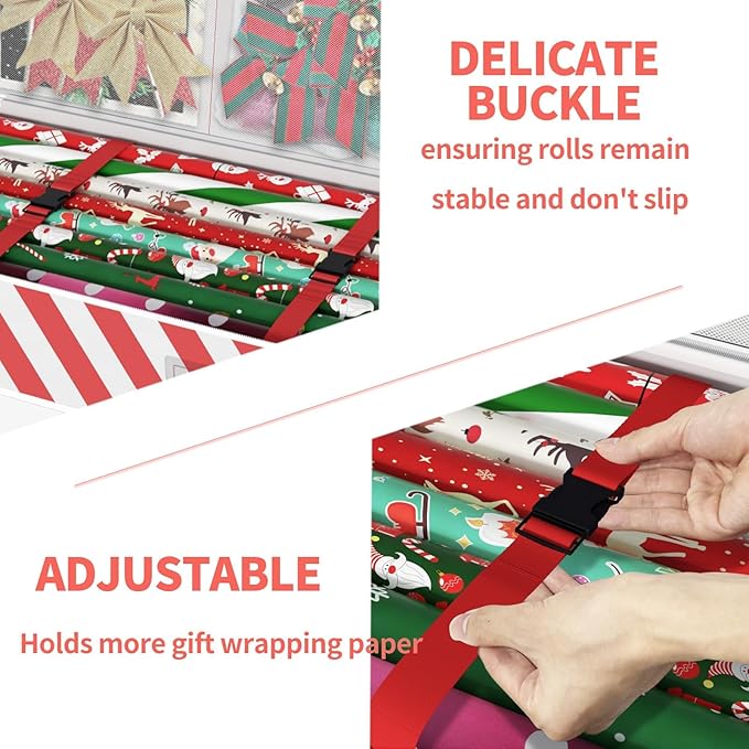 Safana Wrapping Paper Organizer Storage Bag, 42" Durable 600d Oxford Wrapping Organizer Box Under Bed Storage Containers for Decorations Paper Rolls, Ribbons, Balls, Bows (Red Stripe)