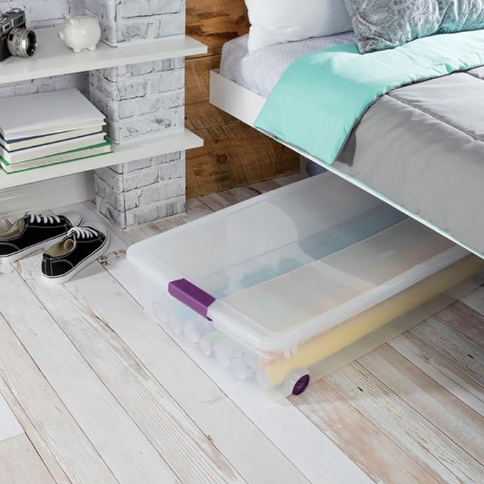 Sterilite 4-Pack 60 Quart ClearView Latch Box, Wheeled Underbed Organizer Bins with Latching Lids - Clear Plastic Organization Containers for Closet, Bedroom, Shelving Units and Everyday Home Storage