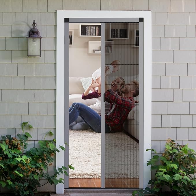 Customize Retractable Screen Door, Sliding Folding Screen with Aluminum Frame and Durable Mesh, Keeps Bugs Out, for Front Security Patio Door(Grey