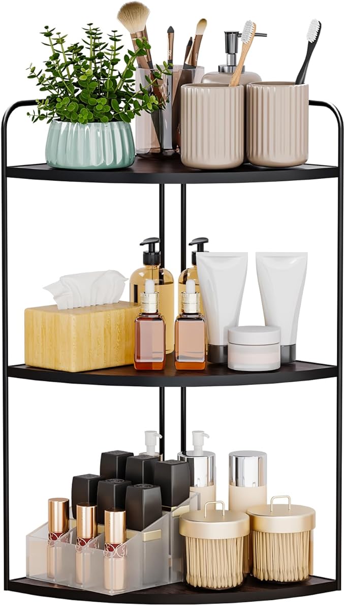 Bathroom Counter Organizer,Countertop Organizer,Vanity Organizers,Bathroom Storage,Bathroom Sink Caddy,Counter Shelf,Corner Counter,Corner Shelves(Black)