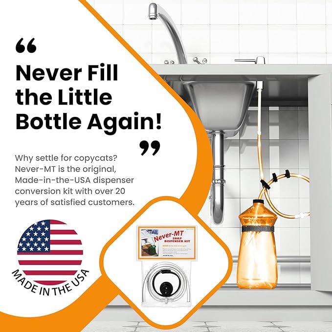 The Original Soap Dispenser Conversion Kit - Made in The USA - Kitchen Sink Extension Tube Kit - Never Fill The Little Bottle Again!