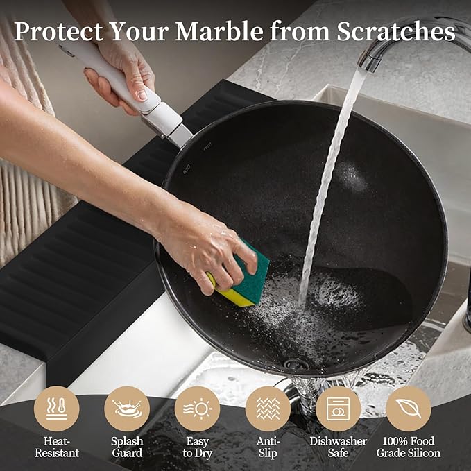 Sink Edge Protector with Suction Cup, 24" x 4", Silicone Sink Splash Guard for Kitchen & Bathroom, Protect Countertop from Scratches, Stains, for Stainless Steel Granite Quartz