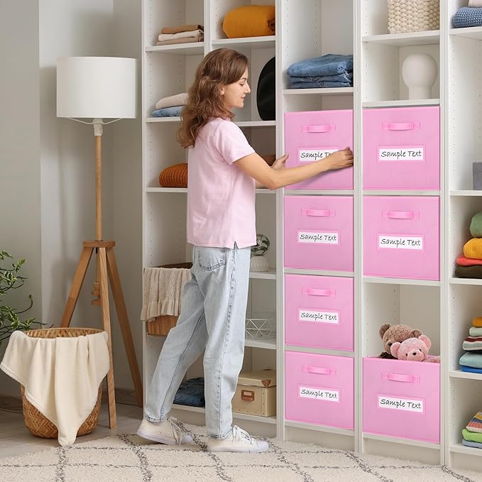 artsdi 11x11 storage cube bins (Set of 10) Foldable Fabric storage cubes with 10 Labels Window Cards & a Pen,11 inch cube storage bin,Closet Organizers for Shelves,Cubby Organizer Boxes,Light Pink