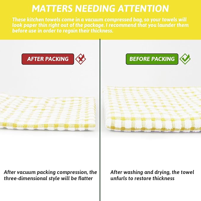 Nialnant 8 Pcs Kitchen Dish Rags,100% Cotton Kitchen Towels Soft Absorbent Quick Drying Dish Cloths for Washing Dishes,Cleaning rags-11 x 11In Yellow
