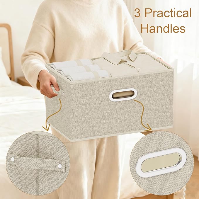 Open Storage Baskets, Collapsible Cube Bins, Fabric Container Organizer with Metal Handles, Boxes for Shelves, Closet, Living Room, 15x9.8x9.8in, Grey and Beige, 4 Pack