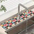 Colorful Flowers Sink Faucet Absorbing Mat Vintage Floral Super Absorbent Fast Drying Mat Sink Gadgets Behind Faucet Sinkmat for Kitchen Bathroom, 23.5"x5.5"