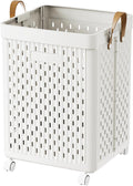UAK 67L Plastic Laundry Basket with Wheels & Handle, Heavy Duty Foldable Laundry Hamper – Easy Clean Waterproof Rolling Organizer for Bathroom & Laundry Room, White