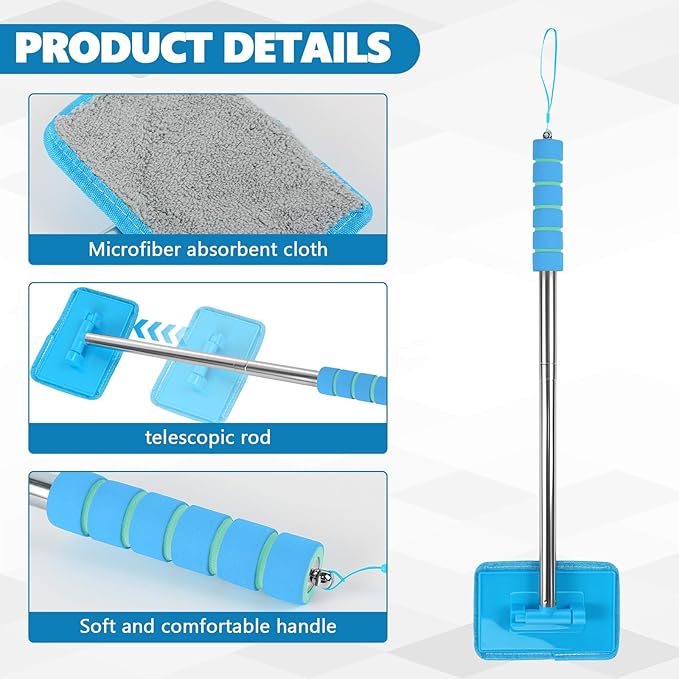 Car Windshield Cleaning Tool, Car Windshield Window Cleaner, Auto Glass Wiper Tool with Extendable Handle & Reusable Microfiber Pad, Universal Vehicle Cleaning Car Accessories (Sky Blue)