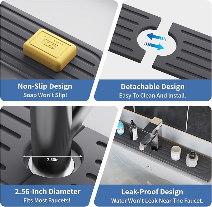 Faucet Mat for Kitchen Sink, Water Absorbent Kitchen Faucet Mat, Durable Sink Splash Guard with Raised Feet, Diatomite Fast Drying Kitchen Sink Faucet Mat, Bathroom Stone Drying Tray for Counter