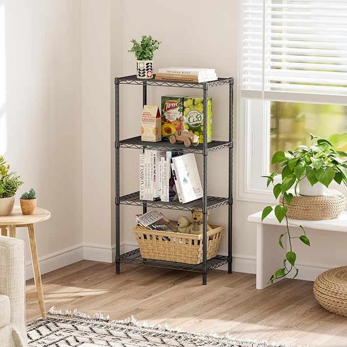 SINGAYE 4 Tier Storage Rack Wire Shelving Unit Shelves Metal for Pantry Closet Shelve Organization Kitchen Laundryroom 800Lbs Capacity 24" D x 14" W x 48" H Black