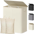 Lifewit Double Laundry Hamper with Lid and Removable Laundry Bags, Large Collapsible 2 Dividers Dirty Clothes Basket with Handles for Bedroom, Laundry Room, Closet, Bathroom, College, 145L White
