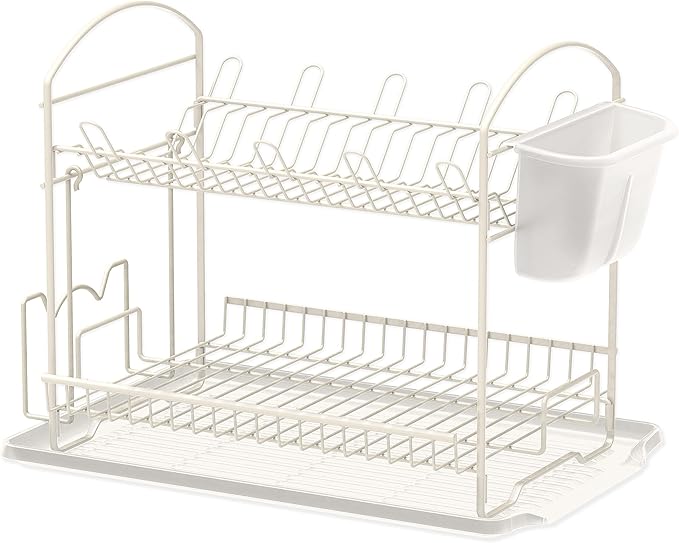 Simple Houseware 2-Tier Dish Rack with Drainboard, White