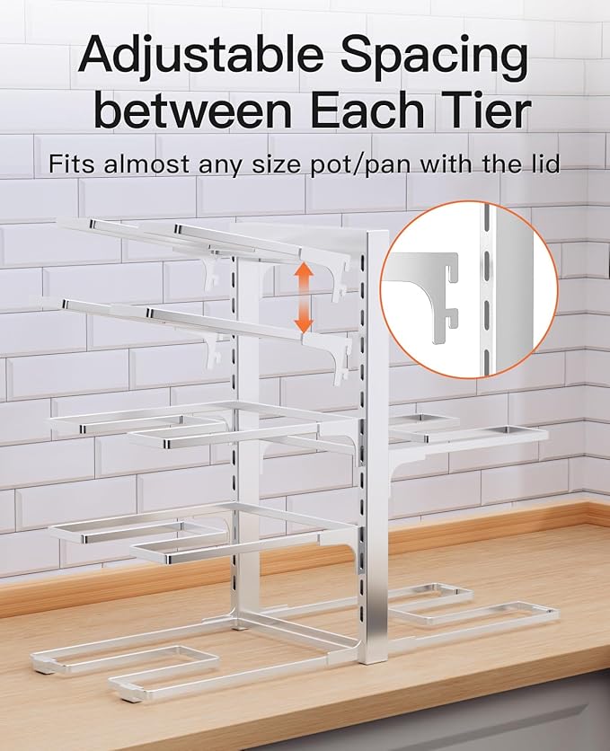 ORDORA 8-Tier Pots and Pans Organizer under Cabinet, Kitchen Cabinet Organizers and Storage, Heavy Duty 120LBS Pots and Pan Storage Rack Organizer inside Cabinet, Adjustable, Silver