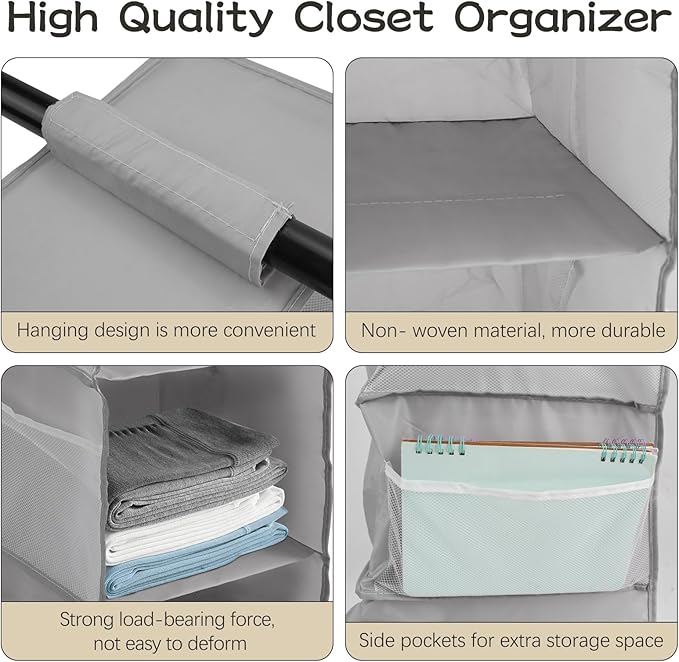 2Pack Hanging Closet Organizer, 6 Tier Hanging Storage Shelves, Foldable Clothes Organization, Wardrobe Organiser with 18 Side Pockets for Home Bedroom Organization Clothes Accessories