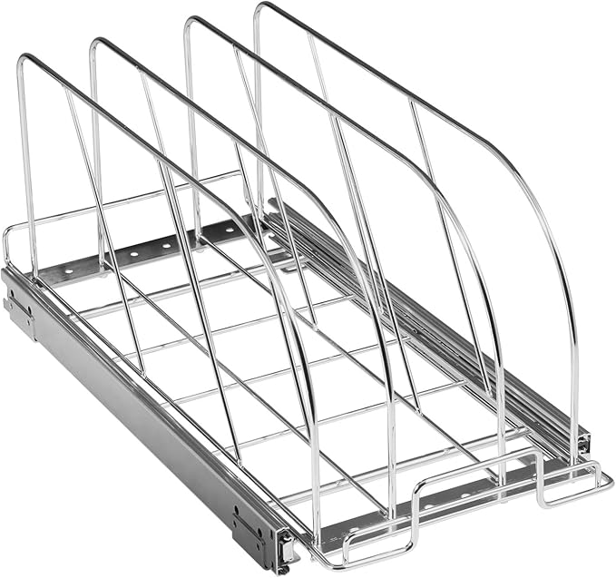 VEVOR Pan and Pot Rack, Expandable Pull Out Under Cabinet Organizer, Cookie Baking Pans tray Organization, Adjustable Wire Dividers, Steel Lid for Kitchen Cabinet & Pantry, 8.5"W