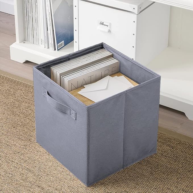 PowerKing Collapsible Storage Cubes with Handles, Fabric Foldable Bins for Closet Shelves, Durable Organization Storage Bins, 10.5'' x 11'' x 10.5'', 6 Pack, Light Grey